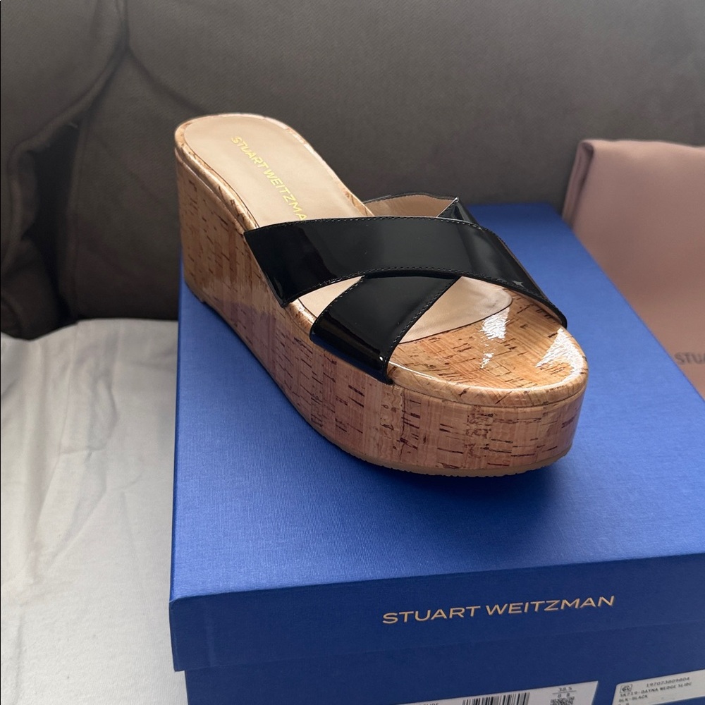 Stuart Weitzman Black and Tan Wedge Sandals - Picture 3 of 3